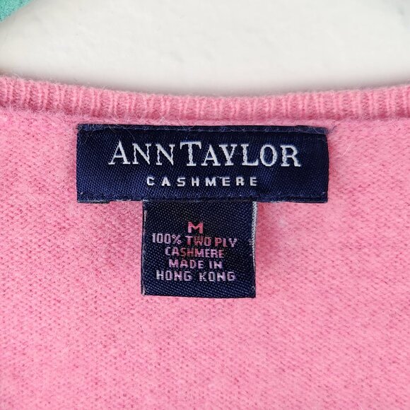 Ann Taylor Pink 100% Cashmere V-Neck Sweater sz M Flawed - Picture 6 of 9